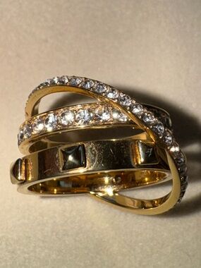 Michael Kors Gold Crystal & Stud Crossover Ring Size 7